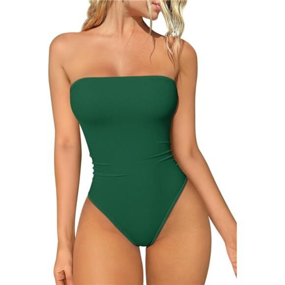 Womens Tube Bodysuits Strapless Basic Green - Picture 1 of 6